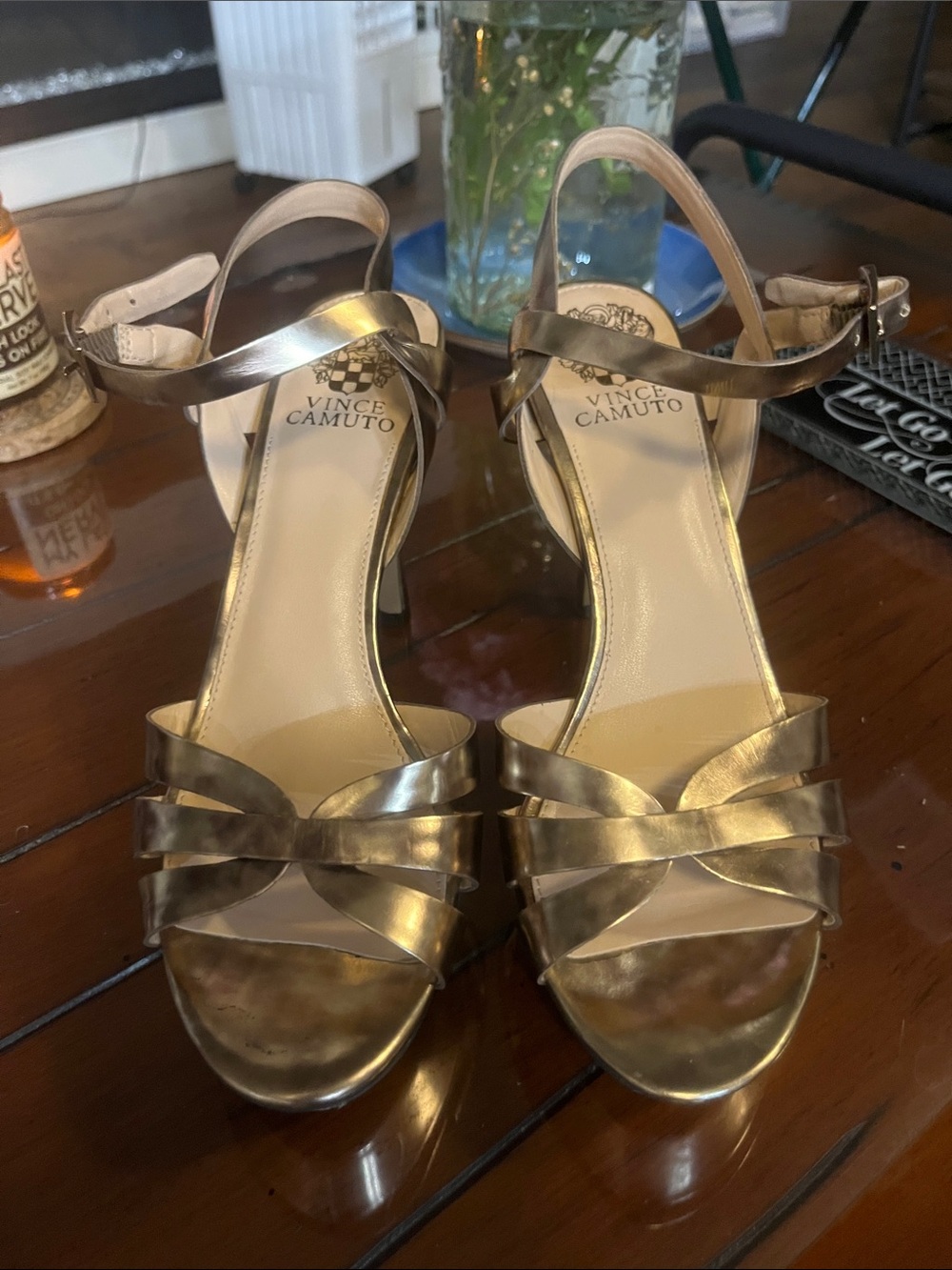 Vince Camuto Metallic Gold Strappy Heeled Sandals